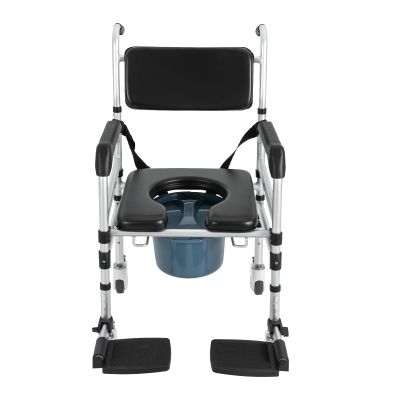 Height Adjustable Shower Chair with Arms, Medical Rolling Bath Chair for Home/Hospital - 352lbs Load Commode Wheelchair with 4 Lockable Casters