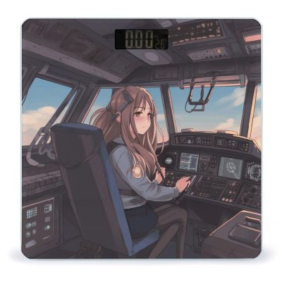 Airplane Cockpit Weight Scale Digital Electronic Scales Bathroom Scale, Larg LCD Backlight Display, High Precision Measurements,Tempered Glass