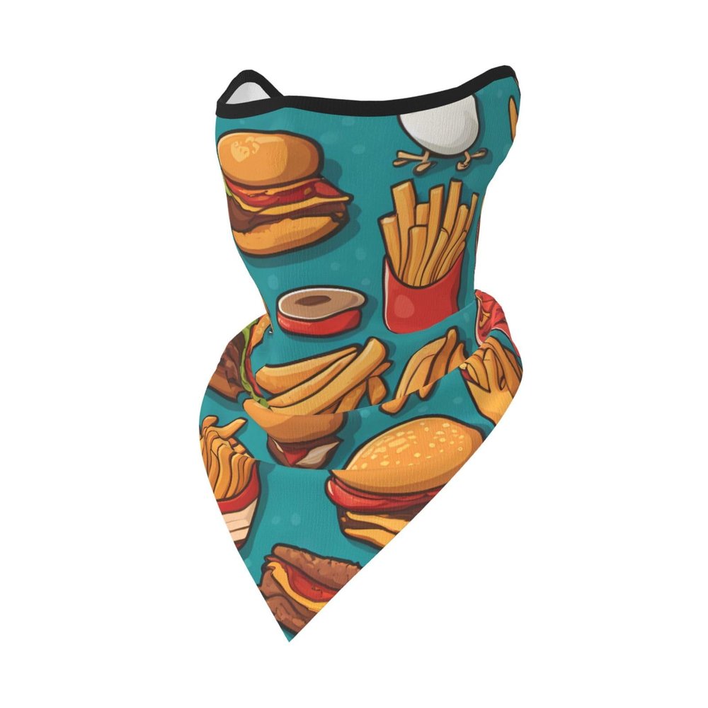 JZQZH Lots Of Cartoon Burger Fries Breathable Windproof Face Mask For Outdoor Sports Lightweight Foldable Neck Gaiter