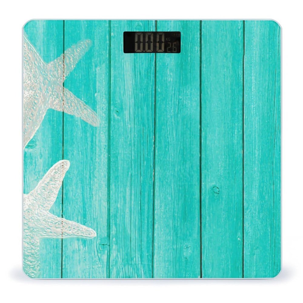 Teal Wood & Starfish Beach Tropical High Precision Digital Bathroom Weighing Scale, Sturdy and Durable Weighing Scale