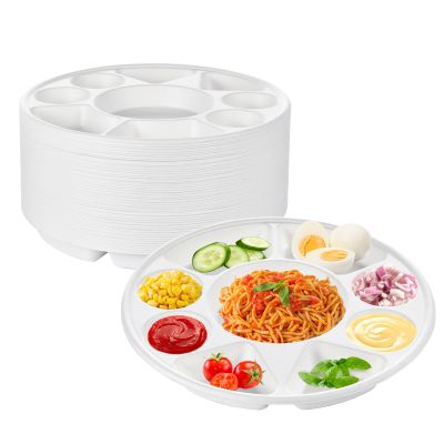 100% Compostable 9 Compartment Heavy Duty Paper Plates, 100 Pack 12.52" Round Compartment Plate, Compostable Sugarcane Plate for School Lunch Trays, Buffet, Events, Wedding, Party