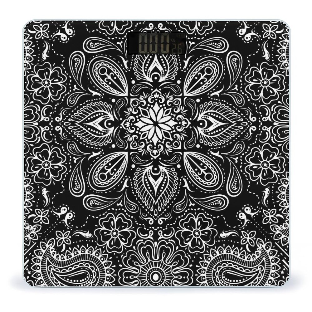 Black White Paisley High Precision Digital Bathroom Weighing Scale, Sturdy and Durable Weighing Scale