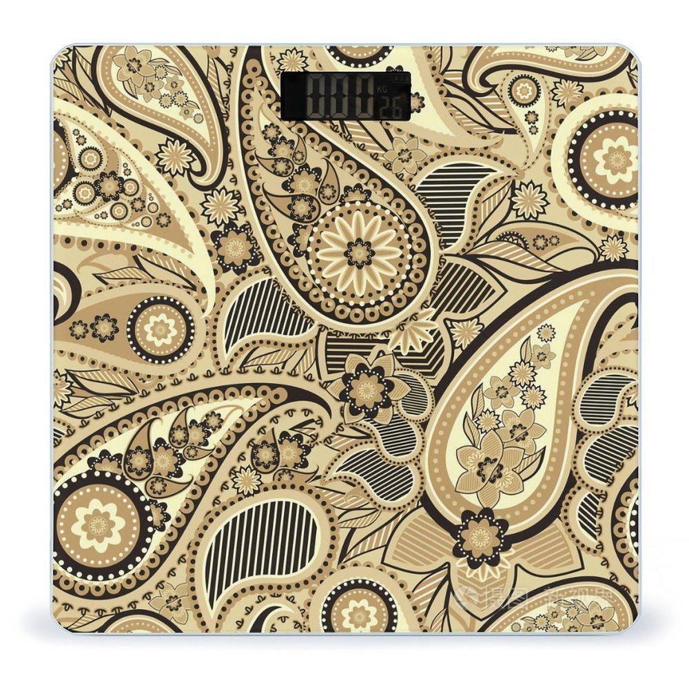 Charcoal Yellow Paisley High Precision Digital Bathroom Weighing Scale, Sturdy and Durable Weighing Scale