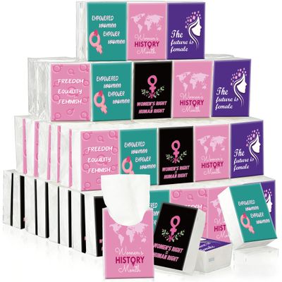 100 Pcs Women's History Month Pocket Tissue Paper Pink Travel Pack Bulk Freedom Equality Feminism Napkin Paper for Women's History Month Female Classroom Office Party Supplies
