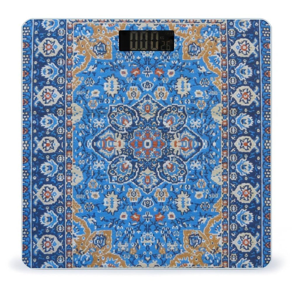 Antique Oriental Turkish Persian Carpet Blue High Precision Digital Bathroom Weighing Scale, Sturdy and Durable Weighing Scale