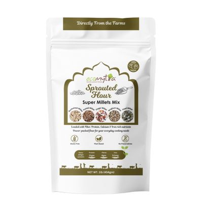 Ecomytra Sprouted Super Millets Mix Flour 100% Sprouted Ancient Millet Grains Gluten Free, High Fiber, Plant Based & Non-GMO No Preservatives Perfect for Rotis, Dosa, Porridge & Baking 1lb (454g)