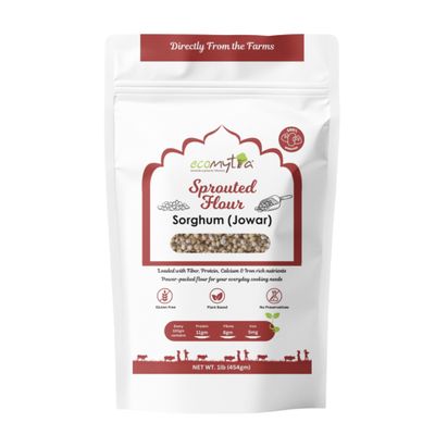 Ecomytra Sprouted Sorghum Flour (Jowar) Gluten Free Ancient Grain 100% Sprouted Great Millet High Fiber, Non-GMO & Plant Based Perfect for Baking, Porridge & Roti 1lb (454g)