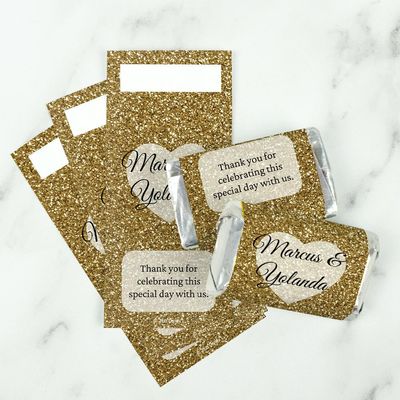 100 Pack Custom Wedding Chocolate Miniature Bar Wrappers For Do-It-Yourself Wedding & Bridal Event Favors - Heart Glitter (Wrappers Only, Miniatures Not Included)