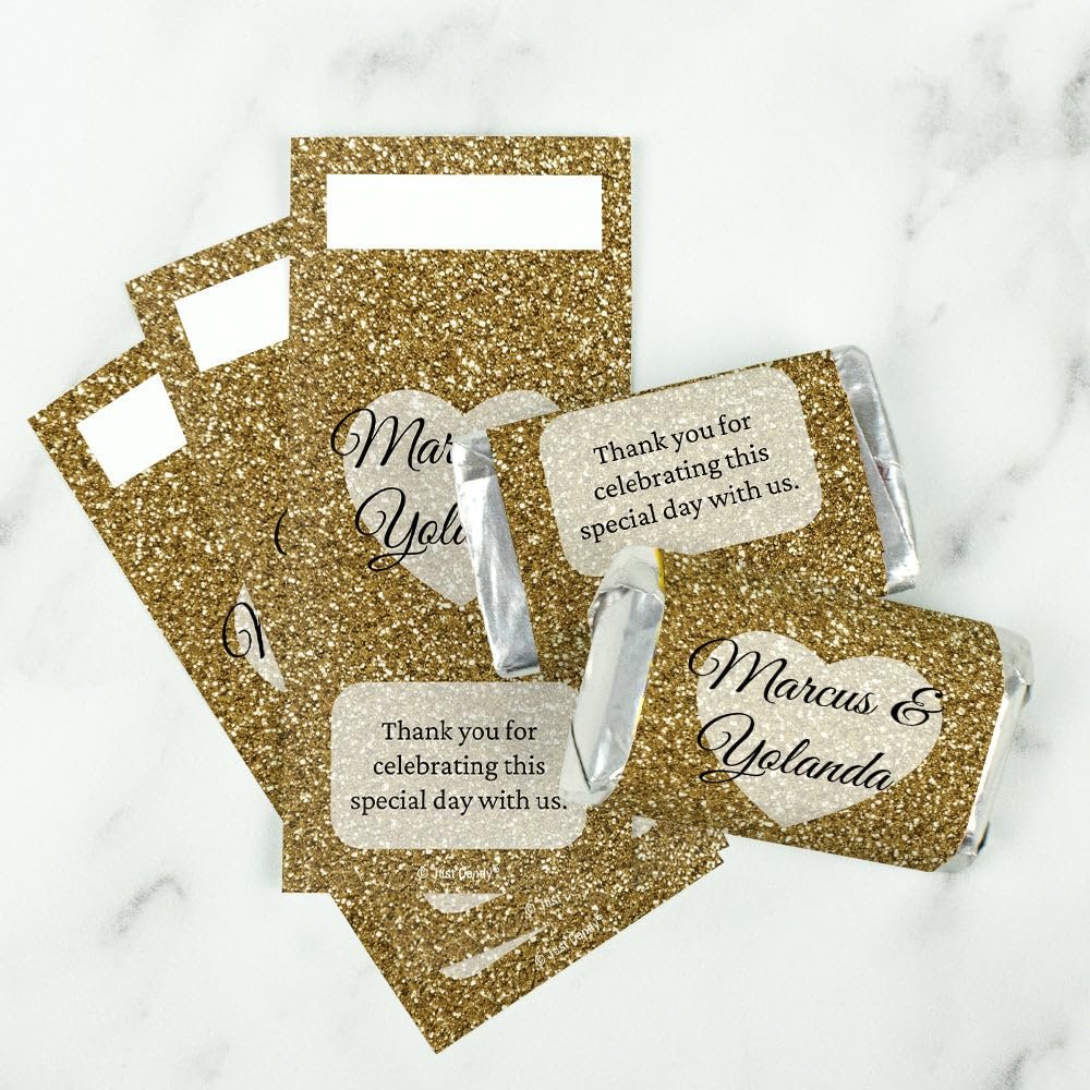 100 Pack Custom Wedding Chocolate Miniature Bar Wrappers For Do-It-Yourself Wedding & Bridal Event Favors - Heart Glitter (Wrappers Only, Miniatures Not Included)