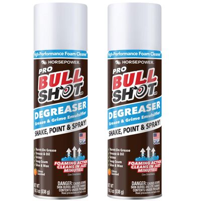 Bull Shot Degreaser Pro, Foaming Degreaser & Grime Remover, Professional Strength AS SEEN ON TV Residue-Free, Shake, Point & Spray, Emulsifies Grease, Oil, Glue, Residue & More - Made in USA - 2PK