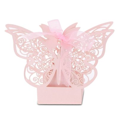 100PCS Wedding Favor Sugar Chocolate Boxes, Elegant Candy Boxes for Wedding Birthday Party Favors, Butterfly Sugar Boxes with Rustic Design, Perfect for Alpenliebe Candies and Dove (Pink)