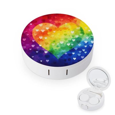 FekiLoot Colorful Rainbow Love Heart Contact Lens Cases, Cute Contact Lenses Lens Box Set Outdoor Mini Contact Lens Soak Storage Kit with Mirror Daily Vision Care And Outdoor Use