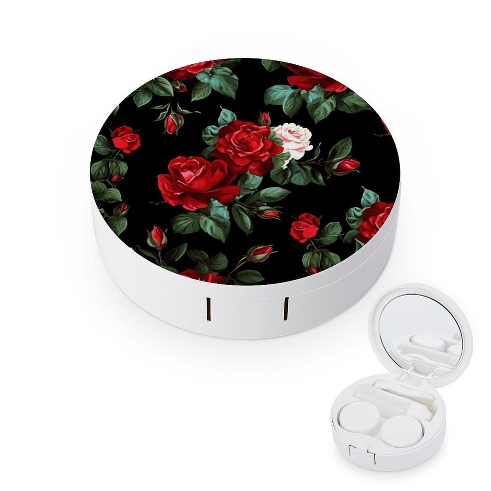 FekiLoot Beautiful Rose Gift Contact Lens Cases, Cute Contact Lenses Lens Box Set Outdoor Mini Contact Lens Soak Storage Kit with Mirror Daily Vision Care And Outdoor Use