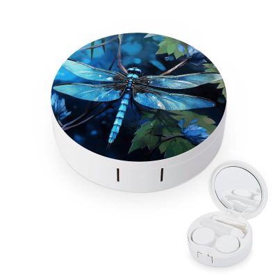 FekiLoot Art Blue Dragonfly Contact Lens Cases, Cute Contact Lenses Lens Box Set Outdoor Mini Contact Lens Soak Storage Kit with Mirror Daily Vision Care And Outdoor Use