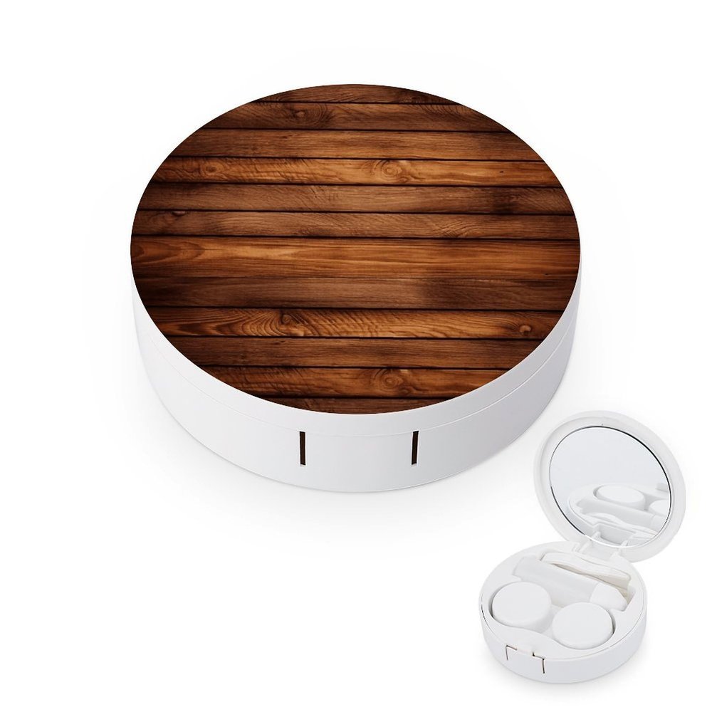 FekiLoot Brown Wooden Contact Lens Cases, Cute Contact Lenses Lens Box Set Outdoor Mini Contact Lens Soak Storage Kit with Mirror Daily Vision Care And Outdoor Use