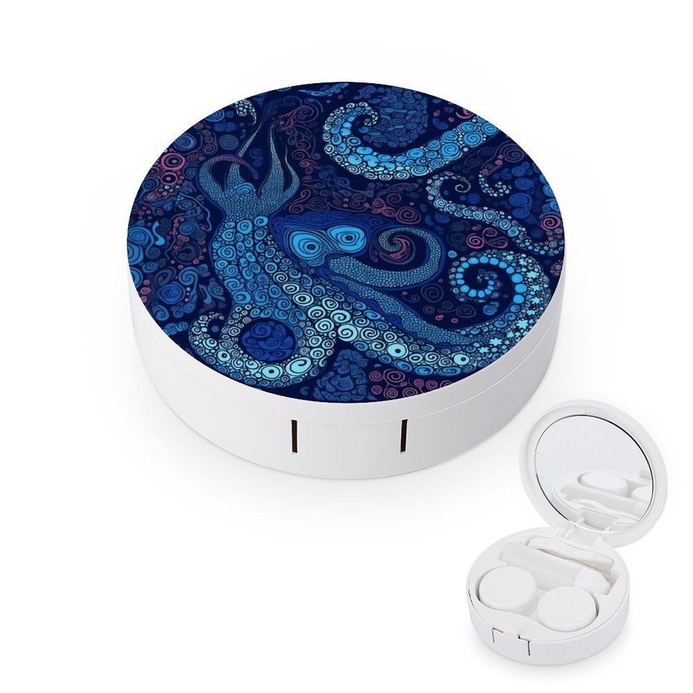 FekiLoot Blue Octopus Contact Lens Cases, Cute Contact Lenses Lens Box Set Outdoor Mini Contact Lens Soak Storage Kit with Mirror Daily Vision Care And Outdoor Use