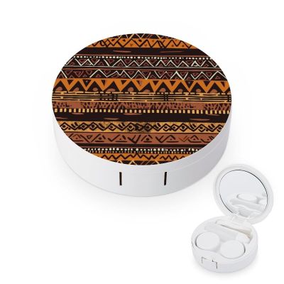 FekiLoot African Mud Cloth Tribal Contact Lens Cases, Cute Contact Lenses Lens Box Set Outdoor Mini Contact Lens Soak Storage Kit with Mirror Daily Vision Care And Outdoor Use