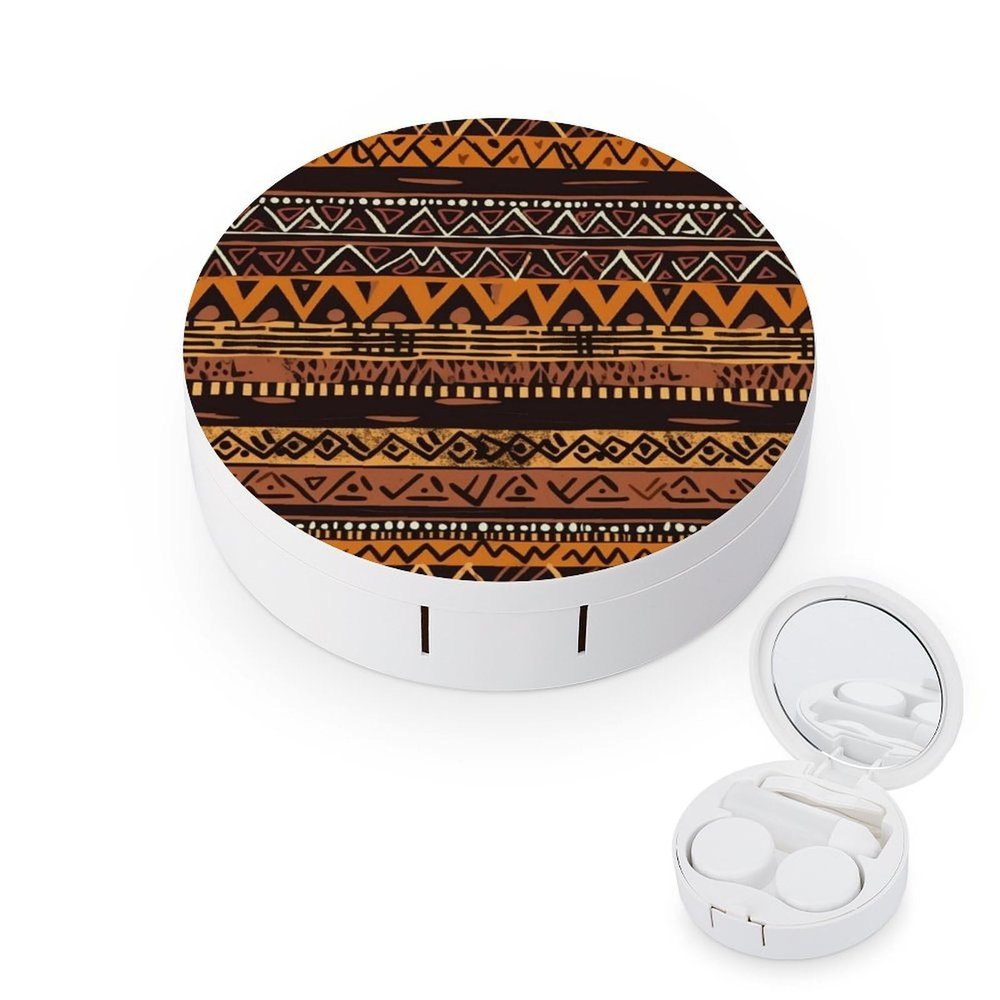 FekiLoot African Mud Cloth Tribal Contact Lens Cases, Cute Contact Lenses Lens Box Set Outdoor Mini Contact Lens Soak Storage Kit with Mirror Daily Vision Care And Outdoor Use