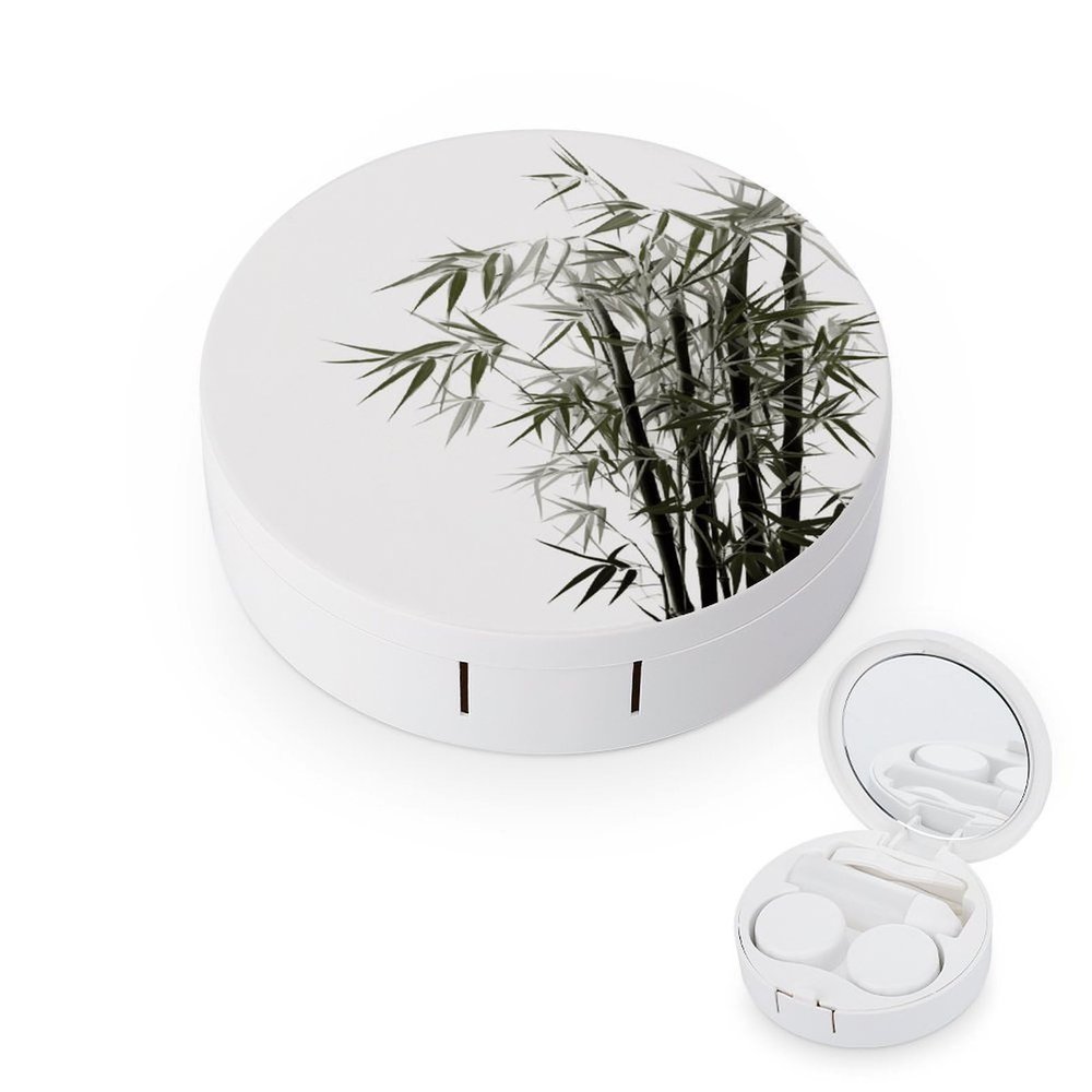 FekiLoot Asian Bamboo Contact Lens Cases, Cute Contact Lenses Lens Box Set Outdoor Mini Contact Lens Soak Storage Kit with Mirror Daily Vision Care And Outdoor Use
