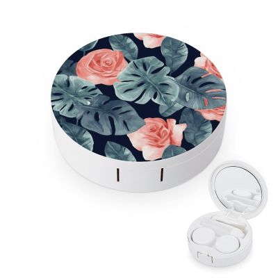 FekiLoot Watercolor Monstera Pattern Contact Lens Cases, Cute Contact Lenses Lens Box Set Outdoor Mini Contact Lens Soak Storage Kit with Mirror Daily Vision Care And Outdoor Use