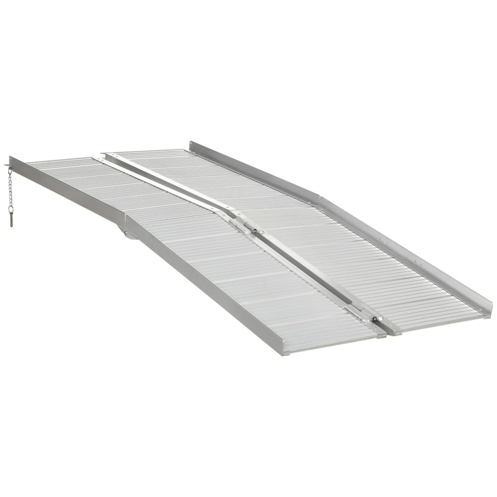 Textured Aluminum Folding Wheelchair Handicap Ramp, 6' - Silver - Built for Safety - Home, Building, Car Use - Durable Outdoor-Ready