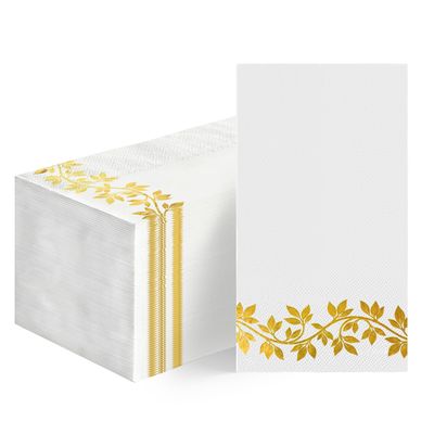 Horaldaily 100Pcs Paper Napkins, Gold Foil Leaf Elegant Pattern