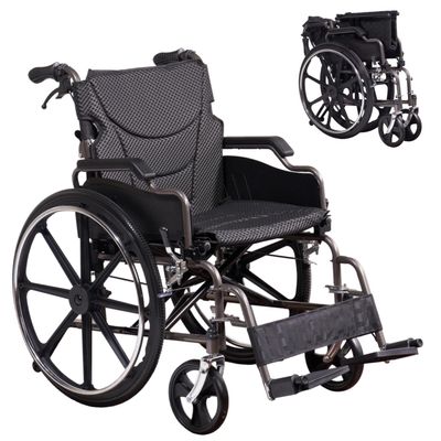 Folding Manual Transport Wheelchair Carbon Steel Dark Gray Safety Sturdy Sturdy Outdoor Travel Durable