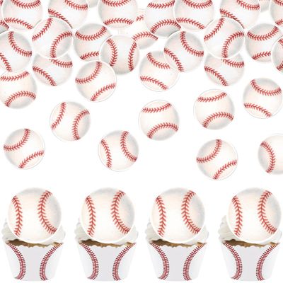 60 PCS Edible Baseball Cupcake Toppers Wafer Paper Baseball Birthday Party Decorations Edible Sports Ball Cupcake Picks for Men Boys Sports Game Baby Shower Birthday Party Cake Decorations Supplies