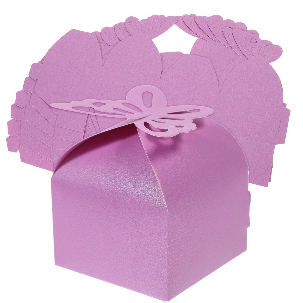 Abaodam 50pcs Pearl Purple Butterfly Favor Boxes Paper Candy Boxes for Shower Party Decorations Wedding Graduation Table Favors Holders
