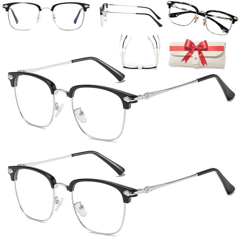 1/2pc Intelligent Auto Focus Glasses Self Adjusting Ultra Light Anti Blue Presbyopic Glasses Far and near for Women Men (Intelligent Zoom,2pcs Silver)