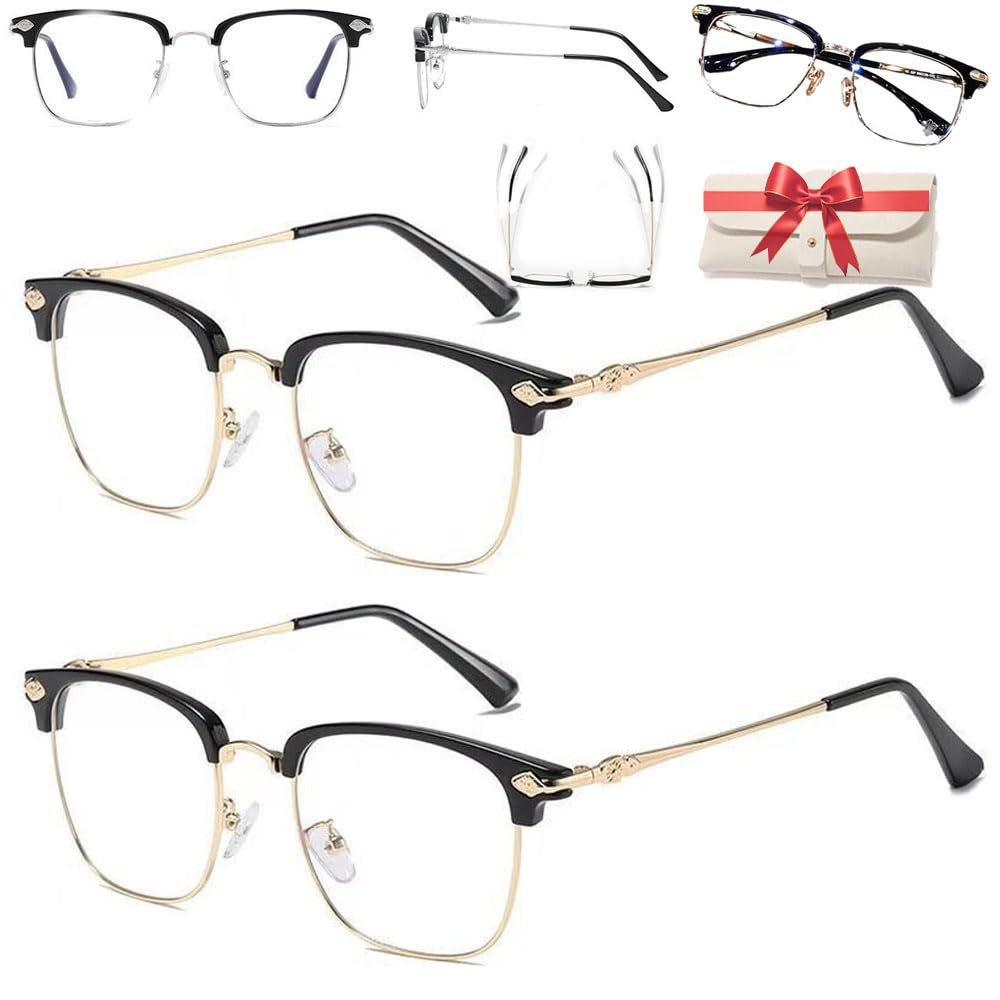 1/2pc Intelligent Auto Focus Glasses Self Adjusting Ultra Light Anti Blue Presbyopic Glasses Far and near for Women Men (Intelligent Zoom,2pcs Gold)