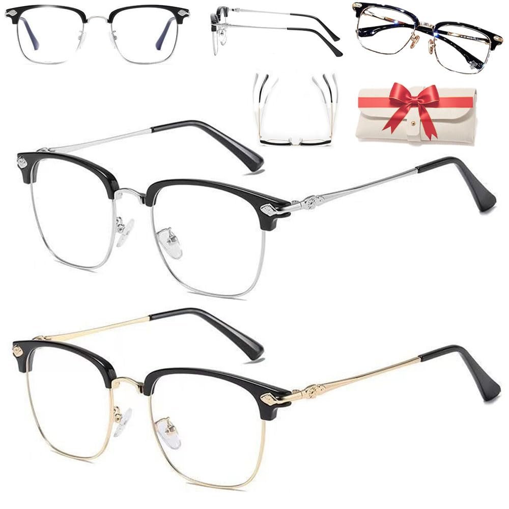 1/2pc Intelligent Auto Focus Glasses Self Adjusting Ultra Light Anti Blue Presbyopic Glasses Far and near for Women Men (Intelligent Zoom,Silver+gold)