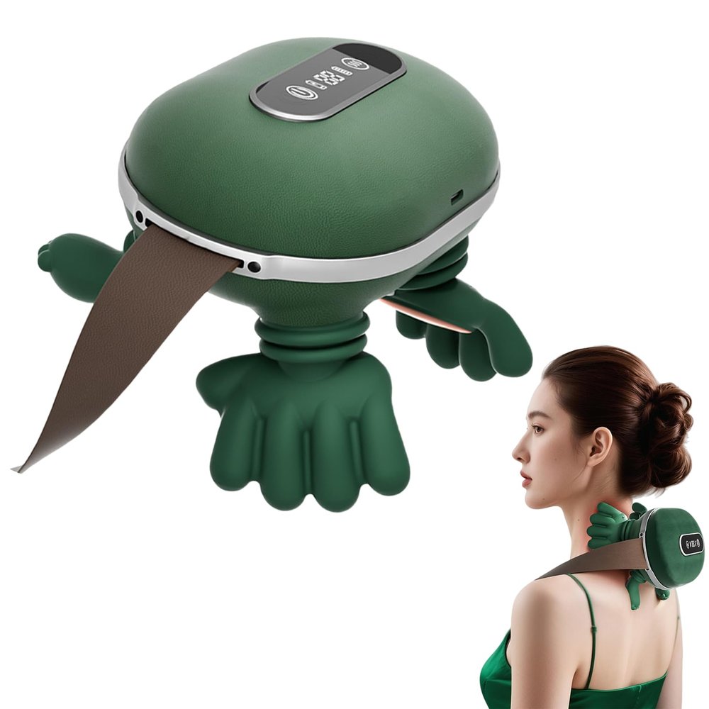 4D Wireless Massager Shiatsu Deep Tissue Relief with Heat, Smart Neck Shoulder Massager Kneading Massage Cervical Relaxer Pillow, Portable Electrics Cordless (Green)