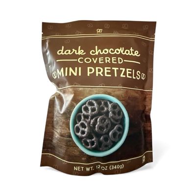 Dark Chocolate Covered Mini Pretzels, 12oz Resalable Bag Sweet & Salty Snack, Crunchy Pretzels Coated in Rich Dark Chocolate, Perfect for Sharing & Gifting