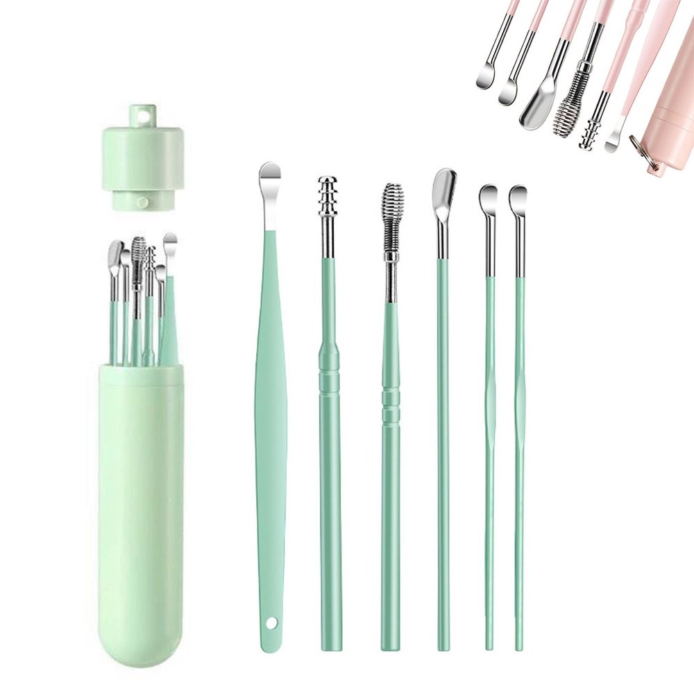6 Counts/Ear Wax Removal Tool Set with Storage Tube,Ear Cleaning Kit Ear Spoons Ear Picks Curette,Ear Wax Remover Tool,Earwax Cleaning Supplies (Green)