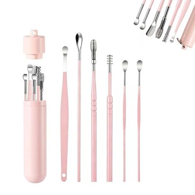 6 Counts/Ear Wax Removal Tool Set with Storage Tube,Ear Cleaning Kit Ear Spoons Ear Picks Curette,Ear Wax Remover Tool,Earwax Cleaning Supplies (Pink)