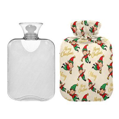 Merry Christmas Cute Elf Travel hot Water Bottle with Soft Cover 2L Water Bags for Arthritis Menstrual Cramps bolsas para agua Caliente