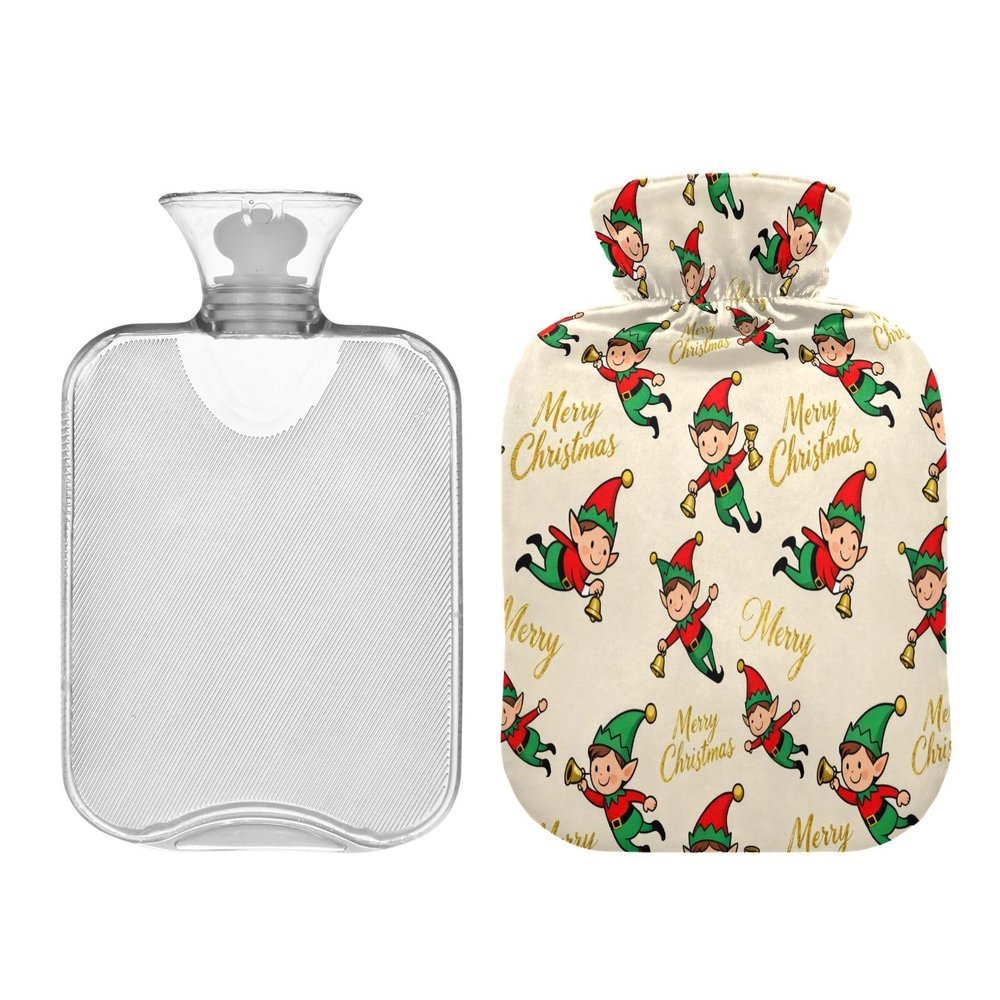 Merry Christmas Cute Elf Travel hot Water Bottle with Soft Cover 2L Water Bags for Arthritis Menstrual Cramps bolsas para agua Caliente