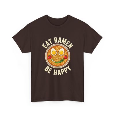 Eat Ramen Be Happy Funny Japanese Noodle Bowl Graphic Retro Foodie Anime Style Kawaii Comfort Food Humor Vintage Aesthetic Dark Chocolate