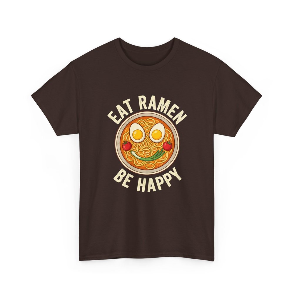 Eat Ramen Be Happy Funny Japanese Noodle Bowl Graphic Retro Foodie Anime Style Kawaii Comfort Food Humor Vintage Aesthetic Dark Chocolate