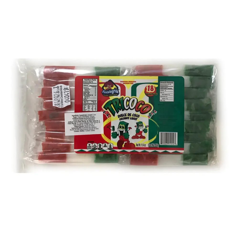 Bandera De Coco Large Coconut Candy, 18 Count Traditional Mexican Coconut Candy Bars, Soft & Chewy Sweet Treat