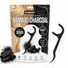 Bamboo Charcoal Dental Floss Picks 200 Count Black Charcoal Flossers with Wheat Straw Handle and Toothpick End for Daily Oral Care view 1