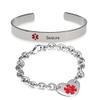 ZKXXJ Seizure Heart Medical Alert ID Bracelet for Women,2Pcs Medic Identification Bracelets Cuff Bangle Set Stainless Steel Emergency First Aid Health Alerts Monitoring Awareness Chain view 1