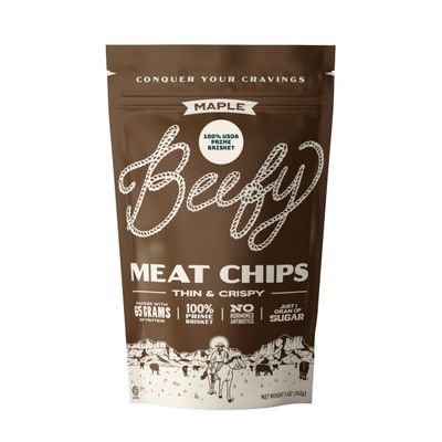 Beefy Meat Chips Maple Flavor | 13g Protein Per Serving, Prime Brisket Jerky Chips with Real Salt | High Protein Low Sugar Healthy Snack | Carnivore Diet Friendly | 5 oz. Bag, 1 Pack