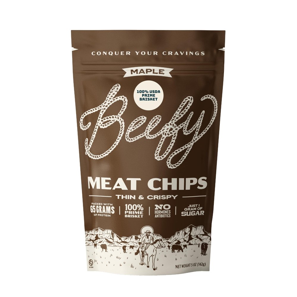 Beefy Meat Chips Maple Flavor | 13g Protein Per Serving, Prime Brisket Jerky Chips with Real Salt | High Protein Low Sugar Healthy Snack | Carnivore Diet Friendly | 5 oz. Bag, 1 Pack