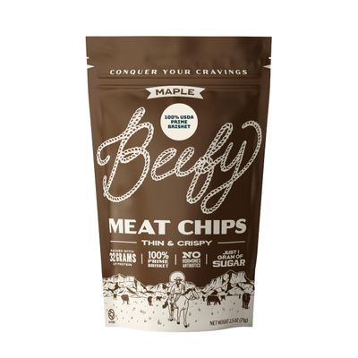 Beefy Meat Chips Maple Flavor | 13g Protein Per Serving, Prime Brisket Jerky Chips with Real Salt | High Protein Low Sugar Healthy Snack | Carnivore Diet Friendly | 2.5 oz. Bag, 1 Pack