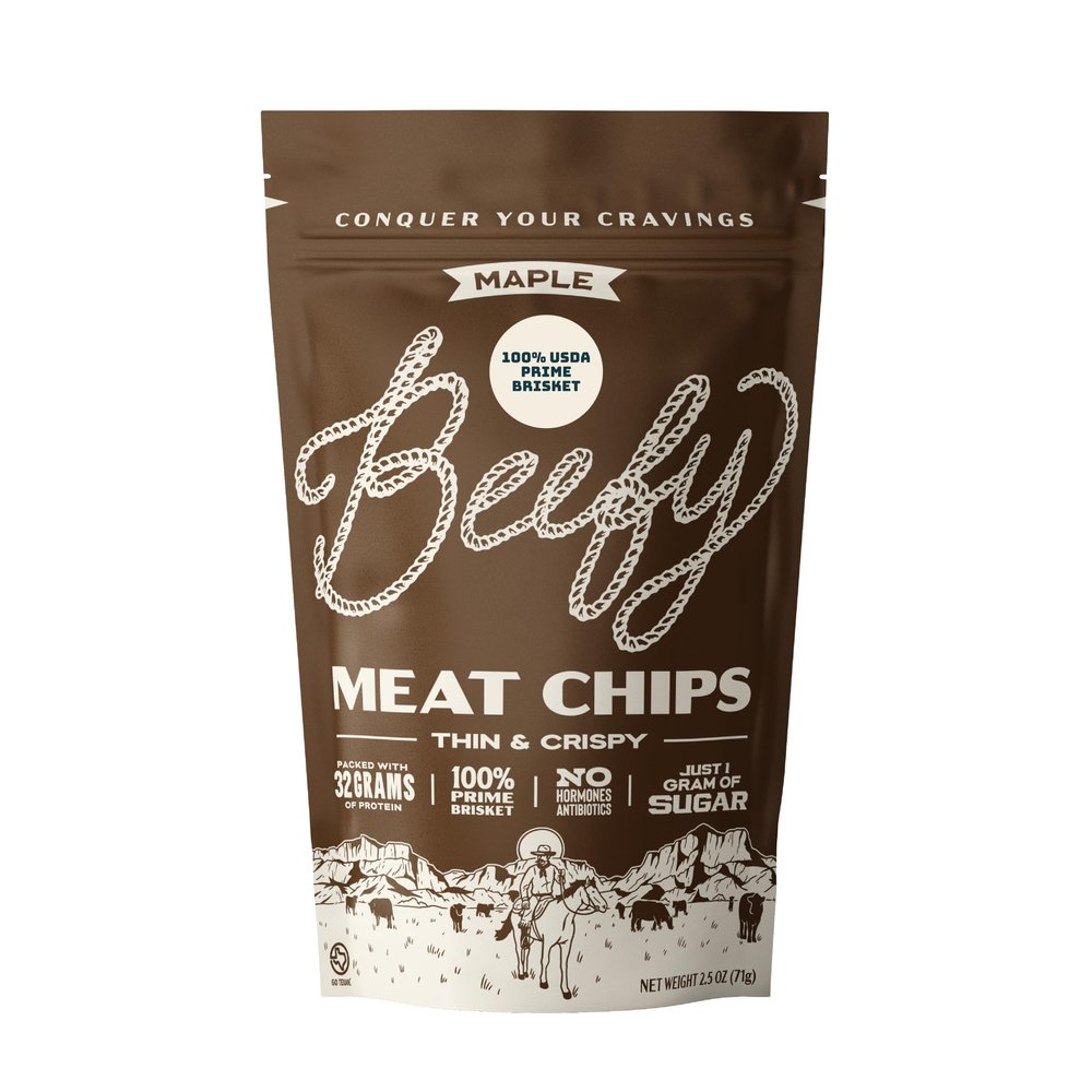 Beefy Meat Chips Maple Flavor | 13g Protein Per Serving, Prime Brisket Jerky Chips with Real Salt | High Protein Low Sugar Healthy Snack | Carnivore Diet Friendly | 2.5 oz. Bag, 1 Pack