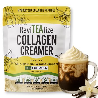 ReviTEAlize Collagen Creamer for Coffee - Grass Fed Collagen Peptides Powder with MCT Oil for Hair, Skin, Nails & Joint Support | Gluten Free, Dairy Free, Sugar Free & Keto Friendly | 11g of Protein Per Serving | Vanilla