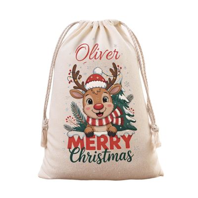 TailorYYCustomZ Set of 3, Merry Christmas Reindeer Christmas Storage Bags, Custom Name Holiday Wrapping Bags, Personalized Gift Bags, Reusable Gifts for Children Adults, Include S M L 3Pcs Set