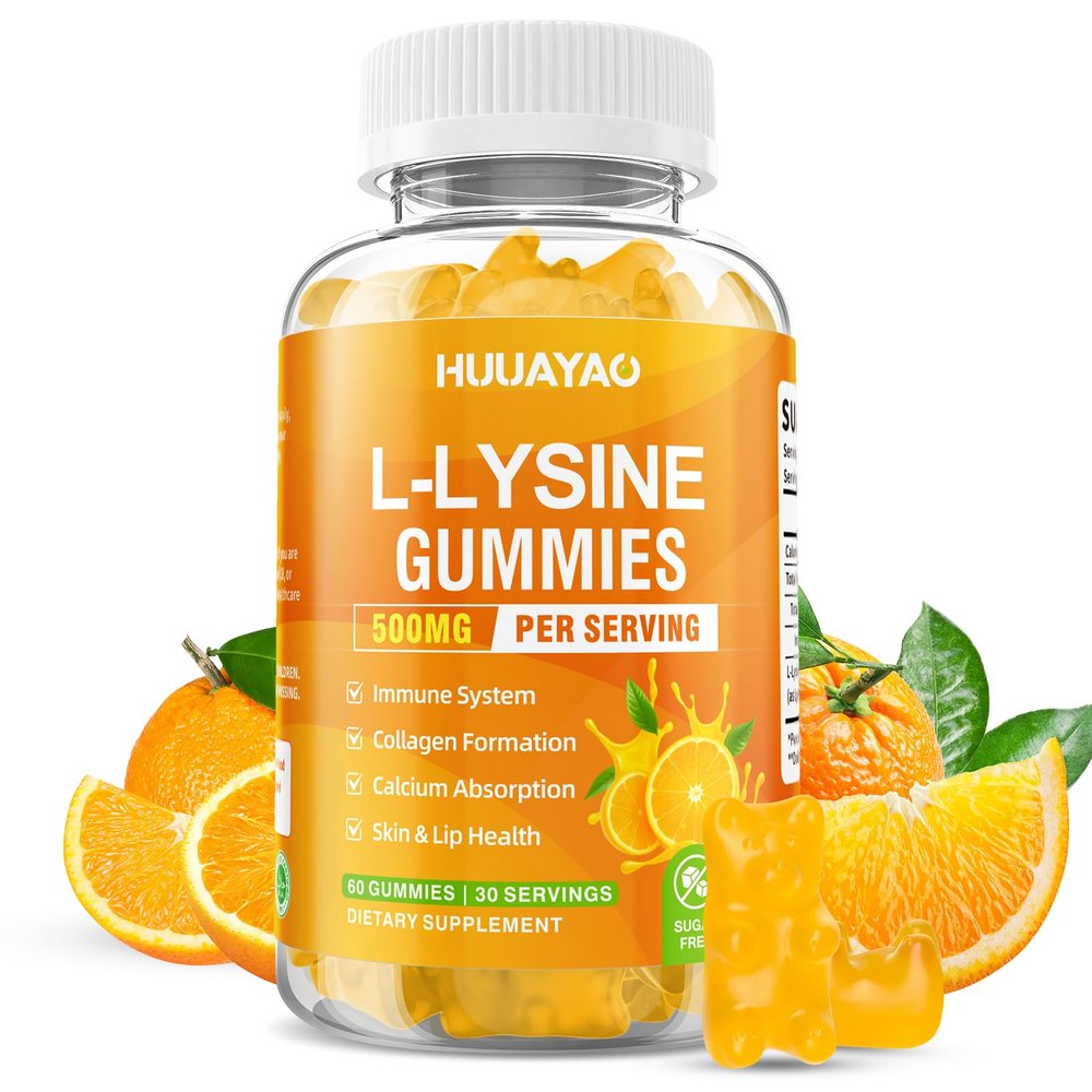 L-Lysine Gummies 500mg, Lysine Gummies Supplement for Immune Support & Skin Health, Collagen Formation Support, Vegan, Gluten Free Chewable Supplement for Adults & Kids, Orange Flavor, 60 Count